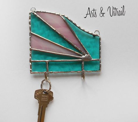 Small Stained Glass Projects, Stained Glass Ring, Pink Stained Glass, Stained Glass Flower, Stained Glass Wall, Key Holder For Wall, Stained Glass Butterfly, Wall Key Holder, Stained Glass Flowers