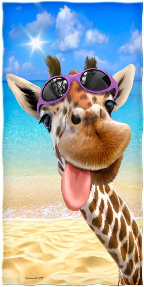 Giraffe Pictures, Funny Selfies, Giraffe Painting, Giraffe Art, Beach Bath, Dog Selfie, Cotton Beach Towel, Dog Bath, Pool Towel