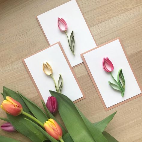 Tulip Card, Tulips Card, Mums Birthday, Quilled Cards, Paper Quilling Flowers, Flower Tulip, Paper Quilling Cards, Desain Quilling, Quilled Paper Art