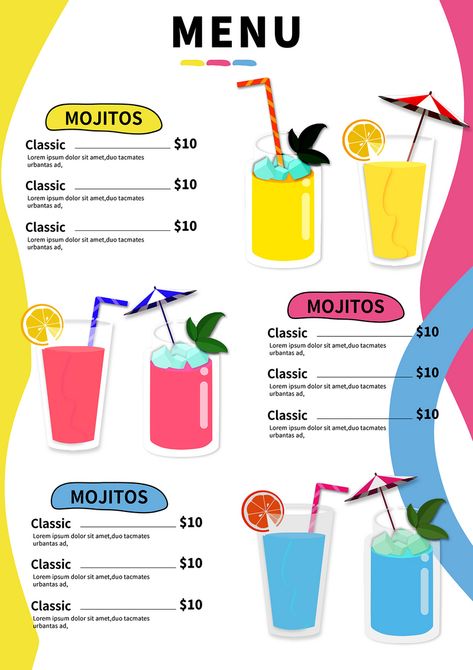 Color cocktail drink menu#pikbest#templates Lemonade Menu, Wine Plant, Summer Drink Menu, Menu Drink, Peach Cocktail, Wireframe Design, Recipe Drawing, Menu Designs, Soda Drinks