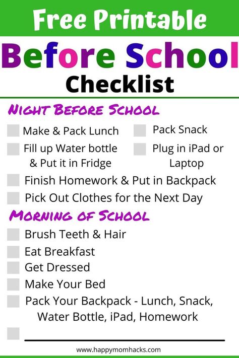 Back To School Hacks For Moms, Back To School Organization For Moms, Before School Checklist, School Organization Ideas, Backpack Station, After School Checklist, Busy Mom Planner, Before School Routine, Checklist For Kids