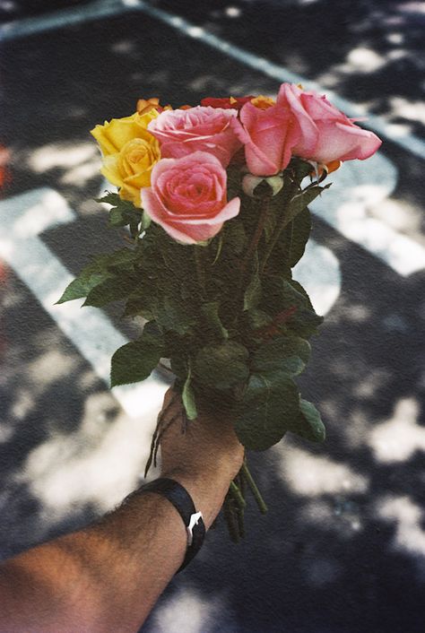 Boy Giving Flowers, Boy Holding Flowers, English Tea Roses, Giving Flowers, Rosé Aesthetic, Rose Colored Glasses, Colorful Bouquet, Holding Flowers, Flower Boys