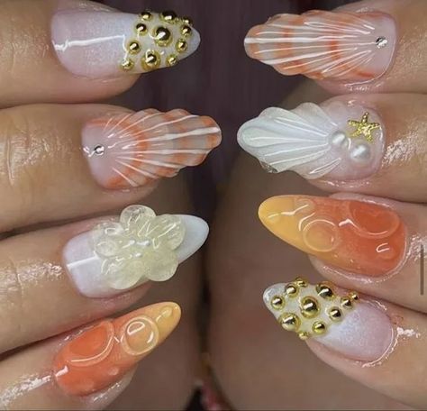 Hawaiian nails: 62 nail designs you'll absolutely want for your summer vacations 41 Hawaiian Nails, Beach Themed Nails, Vacation Nails Beach, Seashell Nails, Cute Summer Nail Designs, Chevron Nails, Nagel Tips, Summery Nails, Nail Idea