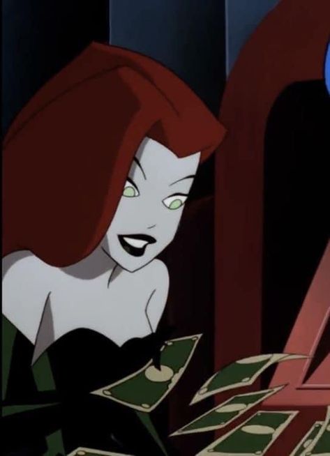 Poison Ivy Aesthetic Cartoon, Red Hair Villain, Poison Ivy Aesthetic, Poison Ivy Cartoon, Ivy Aesthetic, Pamela Isley, Cherry Red Hair, Aesthetic Cartoon, Green Ivy