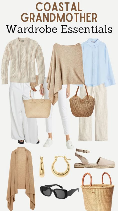 Explore coastal elegance with our curated wardrobe essentials for Coastal Grandmothers. Embrace comfort and style by the sea with timeless pieces that celebrate the grace and beauty of every Coastal Grandmother. Casual Outfits Over 50, Coastal Wardrobe, Grandmother Clothes, Summer Casual Outfits, Curated Wardrobe, Casual Trendy Outfits, Coastal Fashion, Grandma Fashion, Coastal Elegance