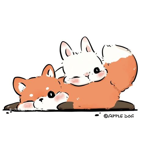 Fox And Bunny Matching Pfp, Rabbit Sticker Kawaii, Fox And Bunny, Cute Animated Animals, Kawaii Rabbit, Fox Drawing, Fox And Rabbit, Cute Bear Drawings, Bunny Drawing