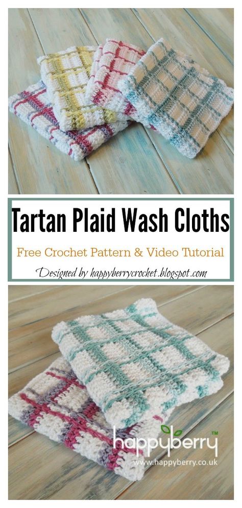 Tartan Plaid Washcloth Free Crochet Pattern Vintage Crochet Dresses, Crochet Patterns Ideas, Crochet Swimsuit, Dishcloth Crochet Pattern, Washcloth Pattern, Crochet Towel, Crochet Dishcloth, Crochet Washcloth, Dishcloth Pattern