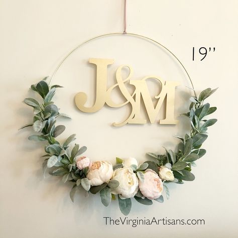 19 Wedding Monogram Floral Wreath Wedding Floral | Etsy Wedding Initials Decor, Wedding Floral Backdrop, Bride To Be Decorations, Wedding Cake With Initials, Backdrop Floral, Baby Shower Wreath, Bridal Floral Crown, Boda Ideas, Bridal Shower Decorations Diy