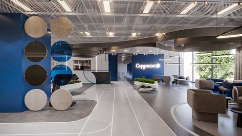 Capgemini office | Egypt :: Behance Futuristic Office Interior, Futuristic Office Design, Training Center Design, Luxury Reception Desks, Futuristic Office, Open Office Design, Small Business Design, Fly Plane, Modern Office Interiors