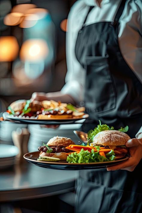 Close-up of a waitress carrying a dish. Selective focus royalty free stock image Restaurant Staff Photoshoot Ideas, Restaurant Model Photoshoot, Creative Restaurant Photography, Waitress Aesthetic, Server Aesthetic, Restaurant Photoshoot, Restaurant Server, Job Images, Creative Photography Projects