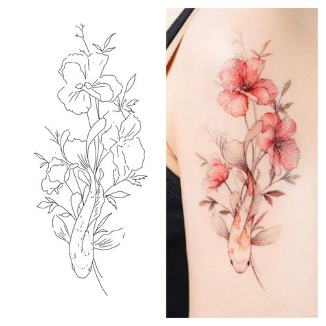 Hydrangea Tattoo, Tiny Flower Tattoos, Poppy Tattoo, Tattoo Board, Poppies Tattoo, Koi Fish Tattoo, Minimalist Flowers, Tattoo Stencil, Koi Pond