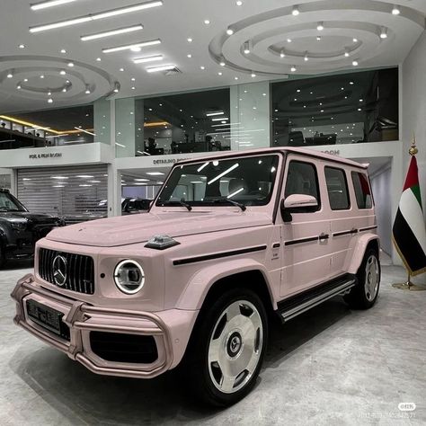 Pink Mercedes, Pink Range Rovers, Pink Aesthetic Coquette, Dream Cars Mercedes, Mercedes G Wagon, Dark Coquette, Pimped Out Cars, Girly Car, Lux Cars