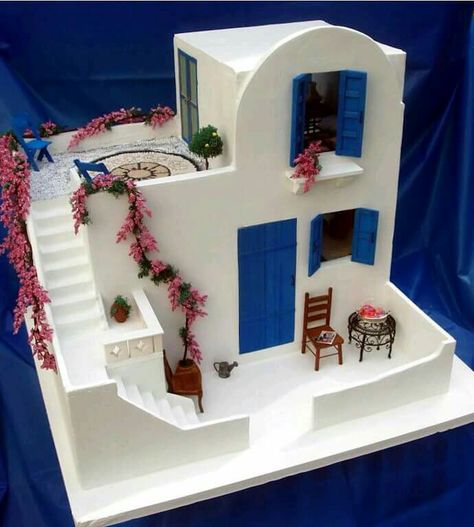 Greek House, Incubus, Miniature Houses, Miniature Crafts, Miniature House, Miniature Model, Straight Lines, Fairy Houses, Mini House