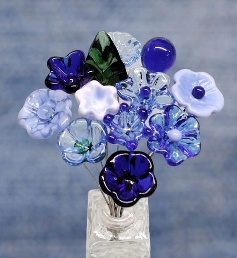 Blue Meaning, Leaf Bouquet, Custom Bouquet, Floral Tape, Blue Bouquet, Handmade Glass Beads, Sunrise Beach, Flower Leaf, Glass Figurines