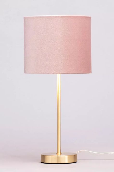 BHS Lighting Velvet Table Lamp | Debenhams Gold And Pink Lamp, Lamp Teenage Room, Blush Pink Bedroom Furniture, Bedroom Pink Decor Ideas, Beige Girly Bedroom, Cute Gold Lamp, Colorful Bedside Lamp, Room Decor For Bedroom, Cute Things For Bedroom