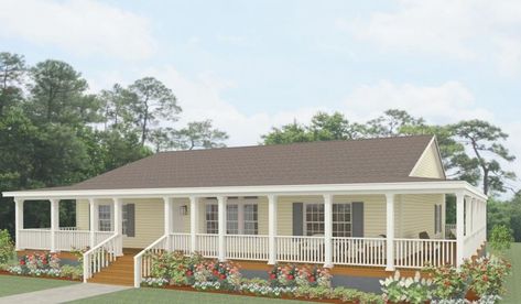 Manufactured Home Remodel Exterior, Manufactured Home Exterior, Homes With Wrap Around Porches, Manufactured Home Porch, Home Remodeling Exterior, Mobile Home Exteriors, Mobile Home Renovations, Manufactured Home Remodel, Ranch Remodel