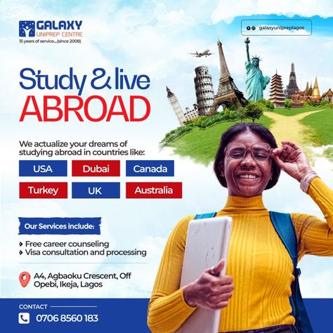 Study Abroad Flyer Design, Career Counseling, Living Abroad, Study Abroad, Media Design, Social Media Design, Flyer Design, Counseling, Dreaming Of You