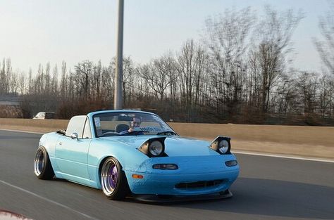 Stanced baby blue Miata Background, Blue Miata, Miata Car, Mx5 Mk1, R34 Skyline, Mazda Mx5 Miata, Miata Mx5, Mazda Rx7, Blue Car