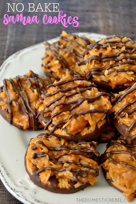 Best No Bake Cookies, Easy No Bake Cookies, Samoa Cookies, Resep Brownies, Quick Easy Desserts, Baking Recipes Cookies, Dessert Dips, Girl Scout Cookies, No Bake Treats