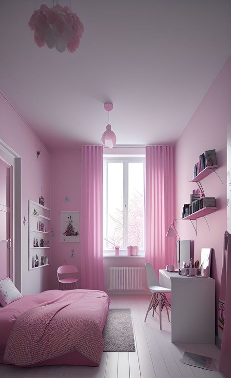 Small Pink Bedroom, Adult Pink Bedroom, Aesthetic Pink Bedroom, Bedroom Aesthetic Pink, Pink Bedroom Aesthetic, Design Creative Ideas, Light Pink Bedrooms, Pink Bedroom Walls, Small Room Design Bedroom