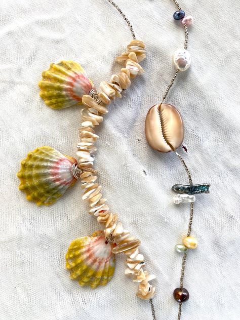 My favorite sunrise shell necklace | DamnReginaStudio Sunrise Shell, Shell Necklace, Hawaiian Islands, Shell Necklaces, Silver Beads, Vintage Silver, Mother Of Pearl, Handmade Items, My Favorite