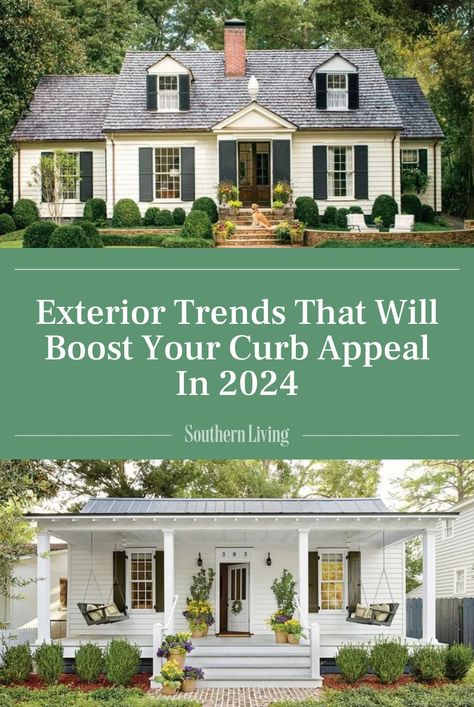 From paint to pots, there are endless ways to boost curb appeal by making a few simple changes to the exterior of your abode. We called on expert advice from architects, builders, and designers for trends they’re seeing in 2024. #exteriors #exteriordesign #southernhome #landscaping #hometrends #designtrends #curbappeal #southernliving Curb Appeal Landscape, Boost Curb Appeal, Outdoor Living Rooms, Landscape Elements, Southern Homes, Porch Design, Southern Home, Porch Lighting, Home Trends