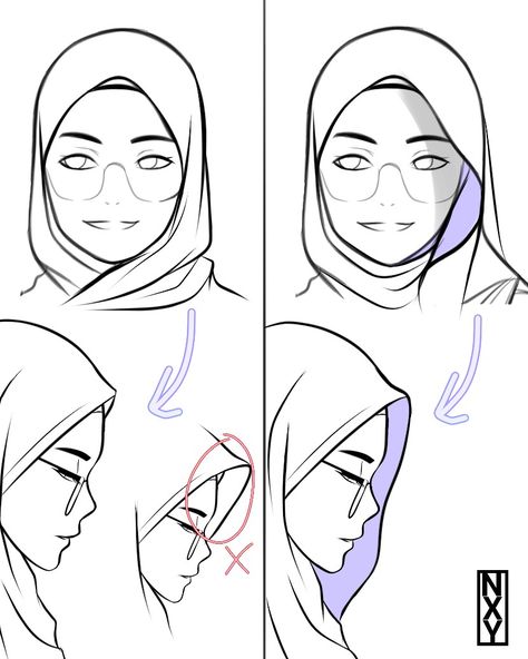 How To Draw Hajib, How To Draw A Hajib, Hijab Styles Drawing, Hijab Fashion Drawing, How To Draw Hijab Step By Step, Hijabi Drawing Reference, Drawing Hijab Tutorial, Hijab Art Reference, Hijab Character Design