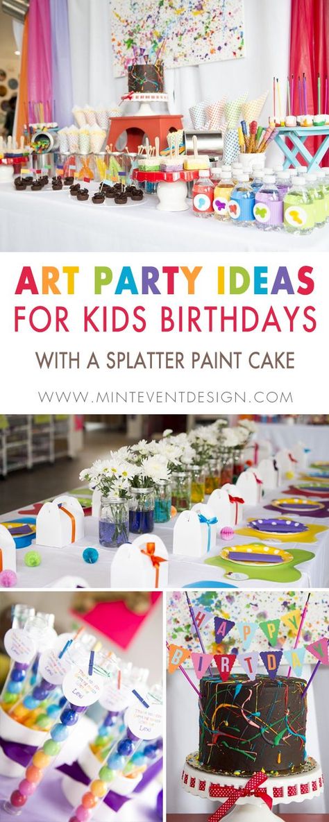 You’re going to love these Adorable and Colorful Art Party Ideas for Kids Birthdays from the party desserts to the tablesetting - it’s a rainbow themed party for a little artist. See the complete how to on planning your art party at a local art studio on Mint Event Design www.minteventdesign.com #artstudio #kidsparty #kidspartyideas #birthdaypartyideas #artparty #rainbowparty Art Party Ideas For Kids, Girl Art Birthday Party, Art Party Foods, Art Party Activities, Art Party Ideas, Rosie Birthday, Girls Art Party, Rainbow Themed Party, Kids Art Party