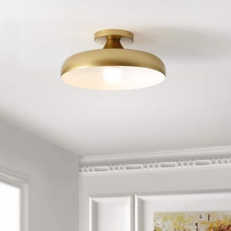 SAFAVIEH Lighting Willet Flush Mount - 13" W x 13" D x 6" H - On Sale - Bed Bath & Beyond - 36056206 Clean White Interior, Brass Flush Mount Light, Flush Mount Lights, Hallway Lighting, Flush Ceiling Lights, Lighting Store, Flush Mount Lighting, White Interior, Flush Mount Ceiling