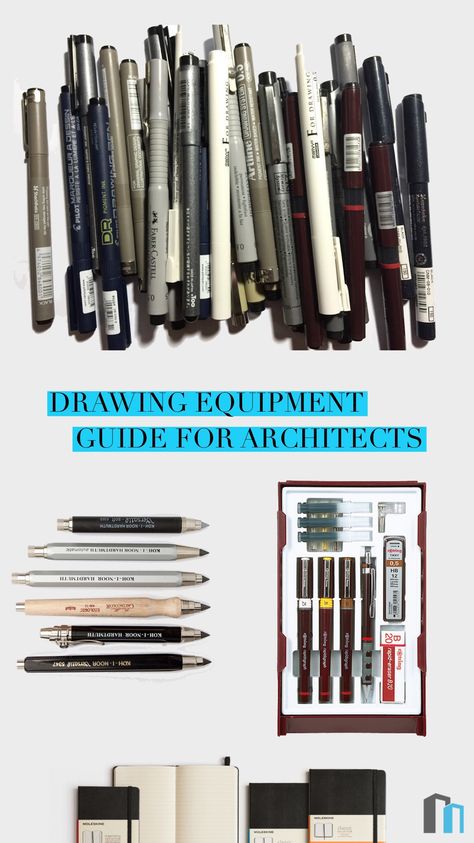 Drawing is such a key part of an architectural process, people say that drawing is thinking out loud. It is a skill we hone and develop as we work through our studies and on into our careers – there is always room for improvement. Architecture Tools Drawing, Architecture Materials Drawing, Architecture Stationary, Architecture Sketchbook Student, Architecture Life Student, Architect Supplies, Study Model Architecture, Architecture Concept Drawings Sketches, Architecture Essentials