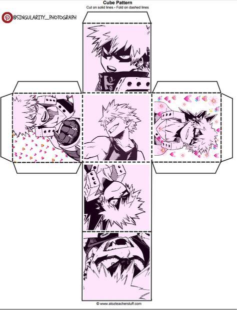 CUBO ARMABLE 💥 BAKUGOU KATSUKI. Click en el Pin para descargar en Drive! 📥 Anime Diys, Cube Template, Hadiah Diy, Anime Paper, Paper Toys Template, Instruções Origami, Anime Printables, Paper Doll Template, Anime Decor