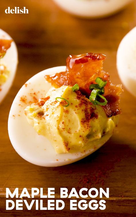 Maple Bacon Deviled Eggs Put Regular Deviled Eggs To ShameDelish Maple Bacon Deviled Eggs, Maple Candied Bacon, Devilled Eggs Recipe Best, Bacon Deviled Eggs, Candied Bacon, Deviled Eggs Recipe, Thanksgiving Dishes, Maple Bacon, Healthy Food Delivery