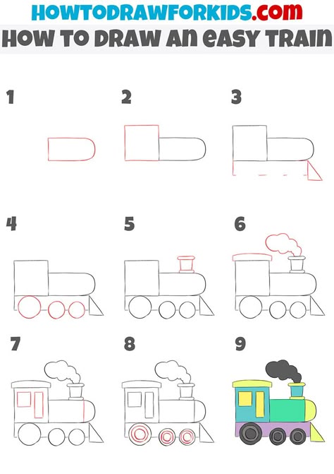 how to draw an easy train step by step Train Doodle, Train Doodle Easy, How To Draw A Train Step By Step, How To Draw Train, Train Tracks Drawing, How To Draw A Train, Easy Train Drawing, Cartoon Train Drawing, Train Drawing Simple