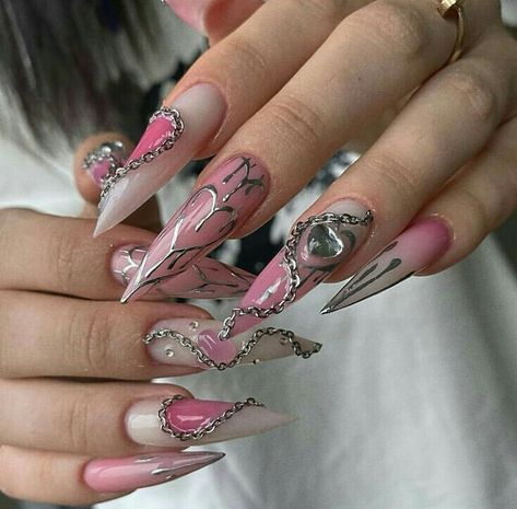 Pink Punk Nails, Crazy Acrylic Nails Designs, Nail Business, Nails Stiletto, Punk Nails, Edgy Nails, Goth Nails, Grunge Nails, Pretty Gel Nails