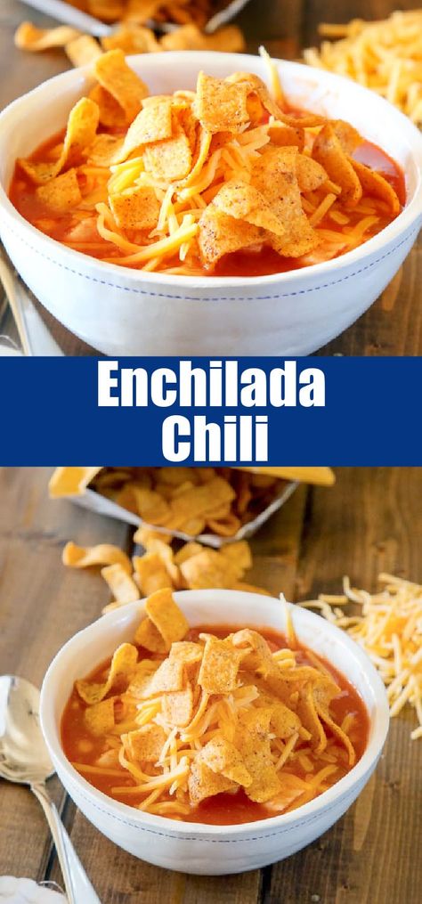 Chicken Enchilada Chili - a favorite Mexican dinner gets turned into a 20 minute warm and comforting chili! Great for any night of the week. Chicken Enchilada Chili, Enchilada Chili, Chili Dinner, Recipes Mexican, Cold Weather Food, Chili Soup, Enchilada Soup, Chili Recipe Easy, Mexican Dinner