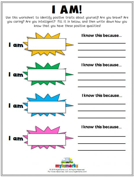 I Am Positive Affirmation Worksheets Confidence Building Activities Elementary, I Am Activities, Cbt Activities For Kids, Confidence Building For Kids, Confidence Activities For Kids, Self Confidence Building For Kids, I Am Worksheet, I Am Activity, Values Clarification