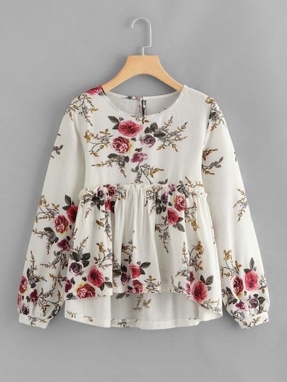 Shop Floral Print Frill Dip Hem Blouse online. SheIn offers Floral Print Frill Dip Hem Blouse & more to fit your fashionable needs. Blouse Outfit Casual, Dip Hem Blouse, Smock Blouse, Fashion Tops Blouse, Trendy Fashion Tops, Hem Blouse, Fashion Attire, Women Blouses, Asymmetrical Tops