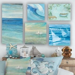 Designart "Coastal and Beach Collection" Coastal Wall Art set of 5 pieces - Bed Bath & Beyond - 26882057 Canvas Gallery Wall, Gallery Wall Decor, Beach Collection, Wall Decor Set, Coastal Wall Art, Gallery Wall Set, Stained Glass Art, Wall Art Sets, Graphic Art Print