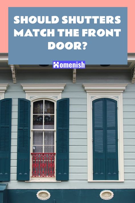 While your front door doesn’t have to match your shutter color, there are many complementing and matching colors that will enhance the aesthetic appeal of your home. In this article, we’ll take a look at some of these colors for your front door and shutters. Should Garage Doors Match Shutters, Navy Front Door And Shutters, Shutter Door Color Combinations, Should Shutters Match Front Door, Should Shutters And Front Door Match, Matching Shutters And Front Door, Navy Blue Door And Shutters, Brick House Black Shutters Door Color, Repainting Shutters Exterior Colors