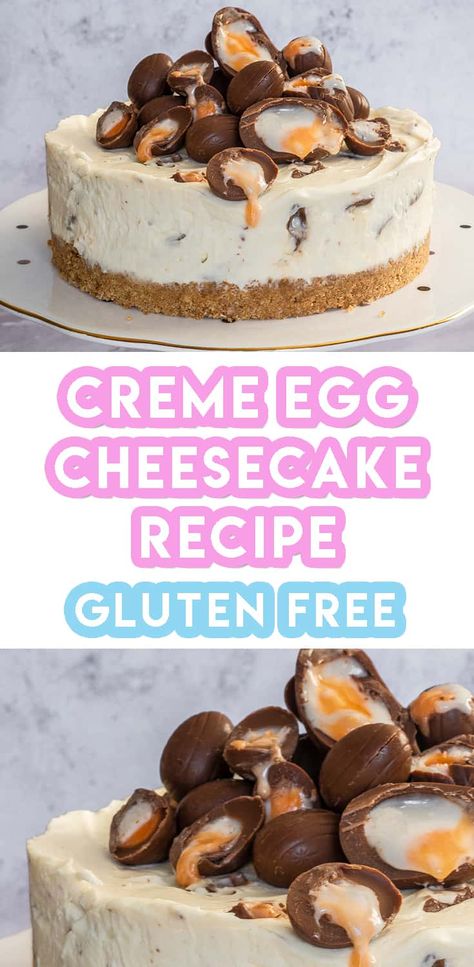 Gluten Free Creme Egg Cheesecake Recipe (No-Bake) for Easter Crème Egg Cheesecake, Ostara Desserts, Cheesecake Business, Easter Cheesecakes, Chesse Cake, Cheesecake Ideas, Eggstra Special, Easter Cheesecake, Easter Magic