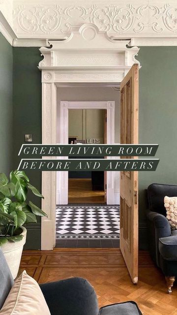 Treron Farrow And Ball Living Room, Breakfast Room Green Farrow And Ball, Farrow And Ball Olive, Green Sitting Room Ideas, Edwardian Living Room Ideas, Treron Farrow And Ball, Farrow And Ball Treron, Green Sitting Room, Edwardian Living Room