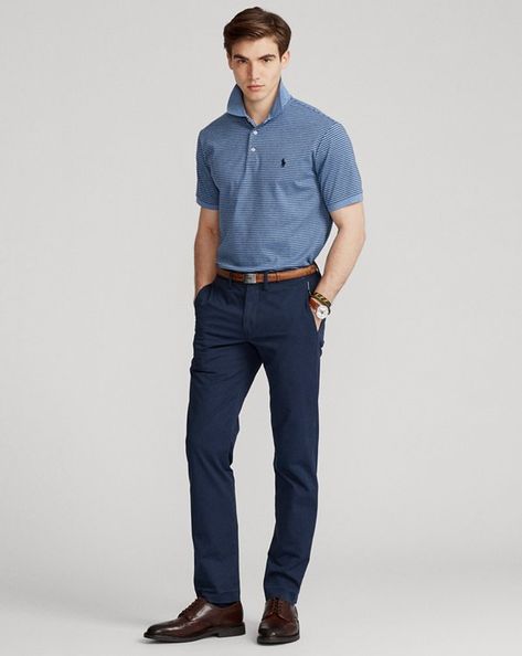 Men's Polo Shirts | Striped & Floral Polo Shirts | Ralph Lauren® UK Chinos And Polo Shirt Men, Dark Blue Polo Shirt Outfit Men, Blue Polo Shirt Outfit Men, Mens Polo Shirt Outfit Classy, Mens Polo Shirt Outfit, 50s Men, Blue Chinos Men, Chinos Men Outfit, Polo Shirt Outfit Men