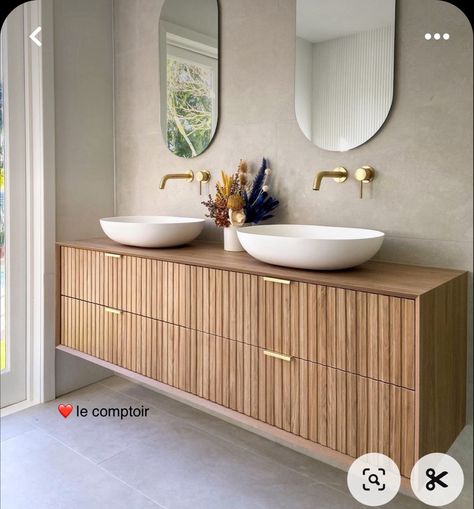 Modern Wood Bathroom Vanity, Bathroom Cabinet Design Ideas, Japandi Vanity, Vanity Cabinets Bathroom, Bathroom Cabinets Ideas, Bathroom Vanities Ideas, Bathroom Cabinet Ideas, Lake House Bathrooms, Bathroom Sink Ideas