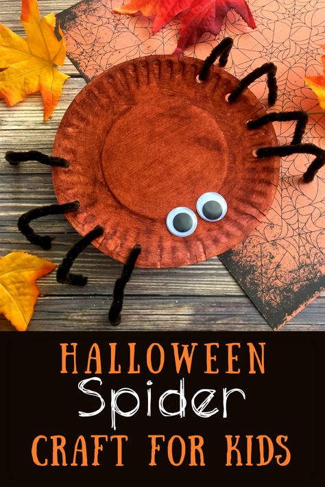 Simple Halloween Spider Plate Craft For Kids Spider Halloween Crafts For Kids, Spider Plate Craft, Paper Plate Spider Craft, Spider Crafts For Preschoolers, Spider Art Preschool, Diy Spider Web, Kids Holiday Art, Halloween Paper Decorations, Spider Plates