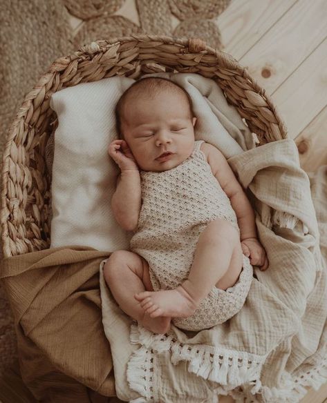 Styled Newborn Photography, Photography Poses Newborn, Newborn In A Basket Photos, Home Style Newborn Pictures, Studio Lifestyle Newborn Session, Western Boho Newborn Photos, Newborn Photography In Studio, May Newborn Photoshoot, Neutral Color Newborn Photography