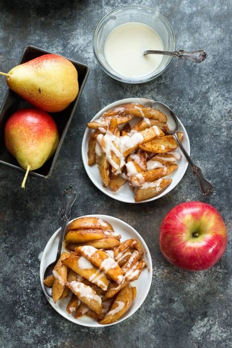 Incredibly easy and delicious Sautéed Apples & Pears with Cinnamon and Coconut Butter that's Paleo, Vegan, and Whole30 compliant. No added sugar or sweeteners, dairy free, gluten free. Paleo Apple Recipes, Vegan Fall Dessert Recipes, Whole30 Dessert, Vegan Fall Dessert, Whole 30 Dessert, Whole30 Diet, Sweet Potato And Apple, Whole 30 Diet, Fall Dessert Recipes