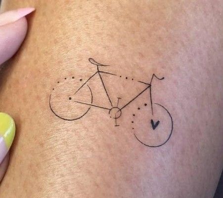 Cyclist Tattoo Ideas, Spin Bike Tattoo, Cycling Tattoos Women, Fine Line Bike Tattoo, Simple Bike Tattoo, Bicycle Tattoo For Women, Bicycle Tattoo Ideas, Cycling Tattoo Bicycles, Bike Tattoo Ideas