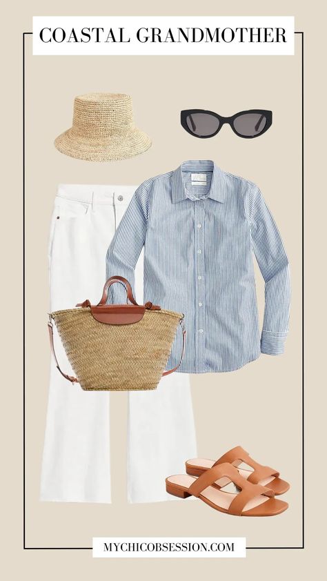 Want to find an outfit that embodies your personality? Here you'll find your ideal summer outfit based on your aesthetic. Coastal grandmother, #coastalgrandmotheroutfit Coastal Outfits, Wardrobe Challenge, My Chic Obsession, Aesthetic Coastal, Coastal Fashion, Grandma Fashion, Office Wardrobe, Parisian Chic Style, Coastal Grandmother