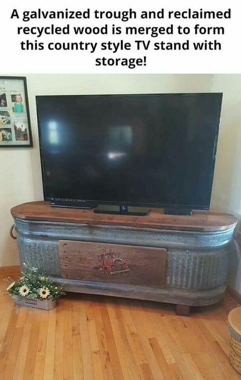 Galvanized Trough, Truck Painting, Metal Trough, Water Trough, Diy Tv Stand, Cool Tv Stands, Magic Garden, Tv Stand With Storage, Diy Water