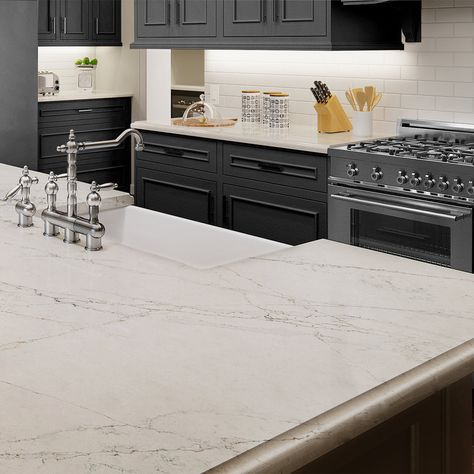 Backsplash With White Quartz Countertops, Quartz With Gold Veining, Quartz Countertops With White Cabinets, Calcutta Quartz Counter Tops, White Quartz Countertop Kitchen, Quartz Kitchen Countertops Colors, Quarts Counter Tops Kitchen, Kitchen Countertops Grey, Quartz Kitchen Countertops White